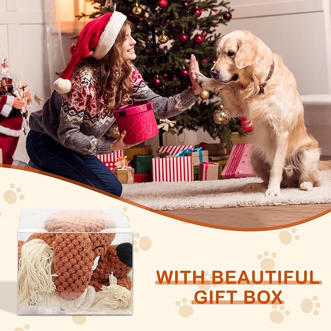 Dog Toys,Squeaky Dog Chew Toy with Crinkle Paper,Interactive Tough Plush Rope Toys for Small Medium Large Dogs with Gift Boxes-Mewly Pet