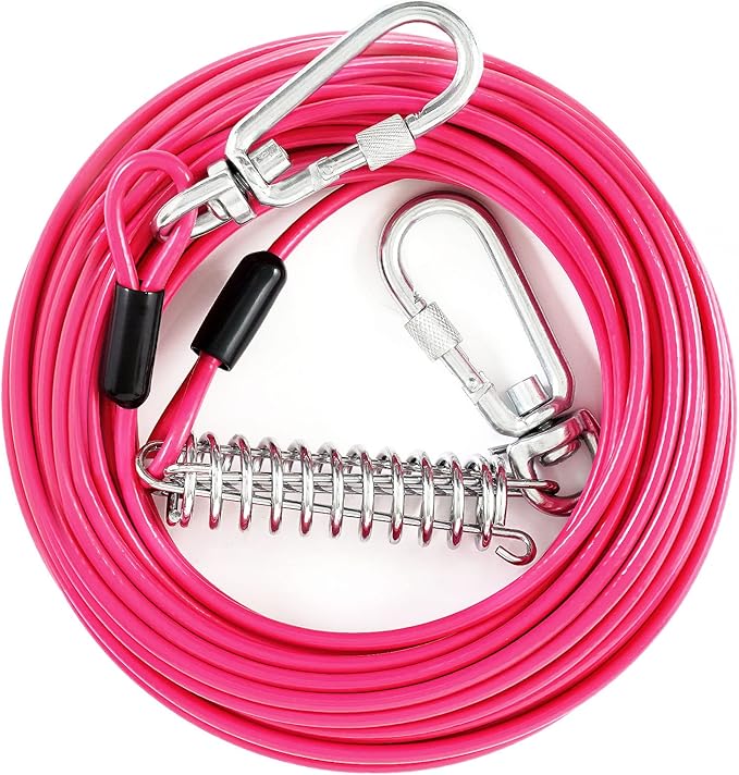 Heavy Duty Dog Tie Out Run Cable - 50 ft Long Leash with Durable Carabiner, Chew Proof for Large Dogs & Yard Use-Mewly Pet