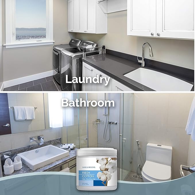 SMELLS BEGONE Air Freshener Odor Absorber Gel - 15 oz, Pack of 2 - Absorbs and Eliminates Odor in Pet Areas, Bathrooms, Cars, & Boats - Made with Essential Oils - Fresh Cotton Scent-Mewly Pet