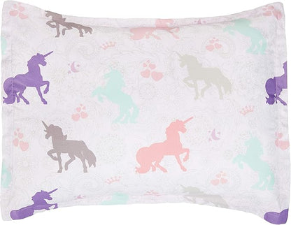Amazon Basics Soft, Comfortable Kid's Microfiber Bed-in-a-Bag 7-Piece Bedding Set, Full/Queen, Solid & Printed, Purple Unicorns