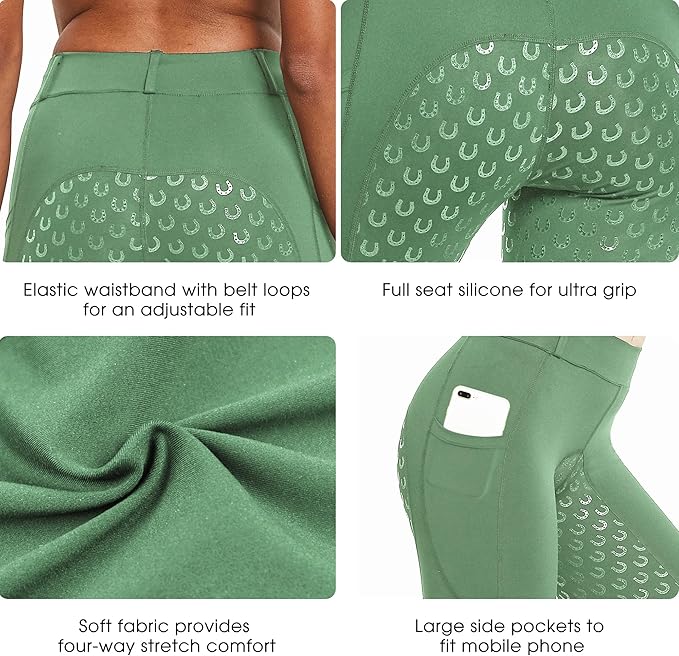 FitsT4 Sports Women's Full Seat Riding Tights Active Silicon Grip Horse Riding Tights Equestrian Breeches-Mewly Pet