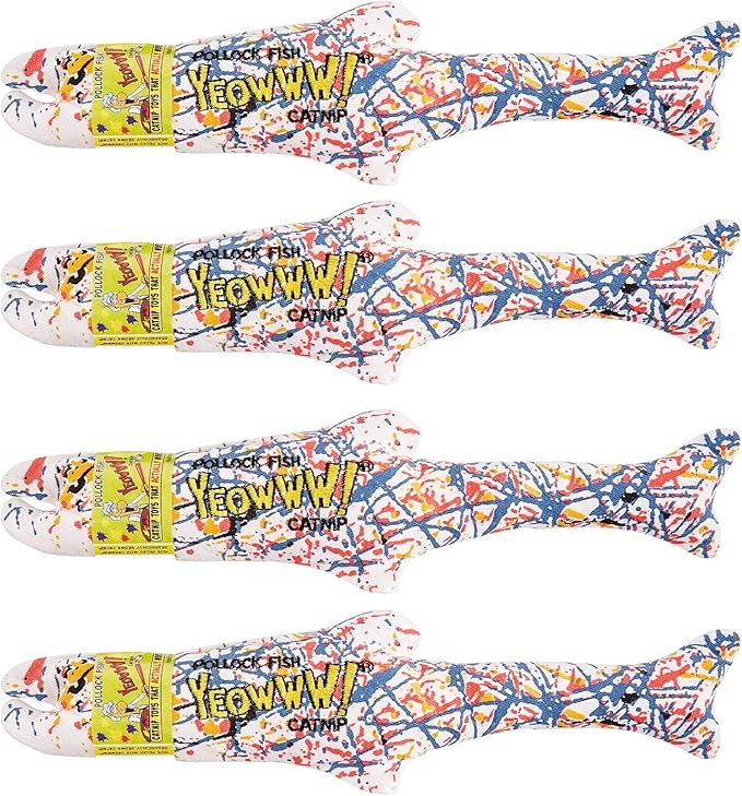 Yeowww! Catnip Pollock Fish 4 Pack | Pure Leaf & Flowertop | Cat and Kitten Toy-Mewly Pet