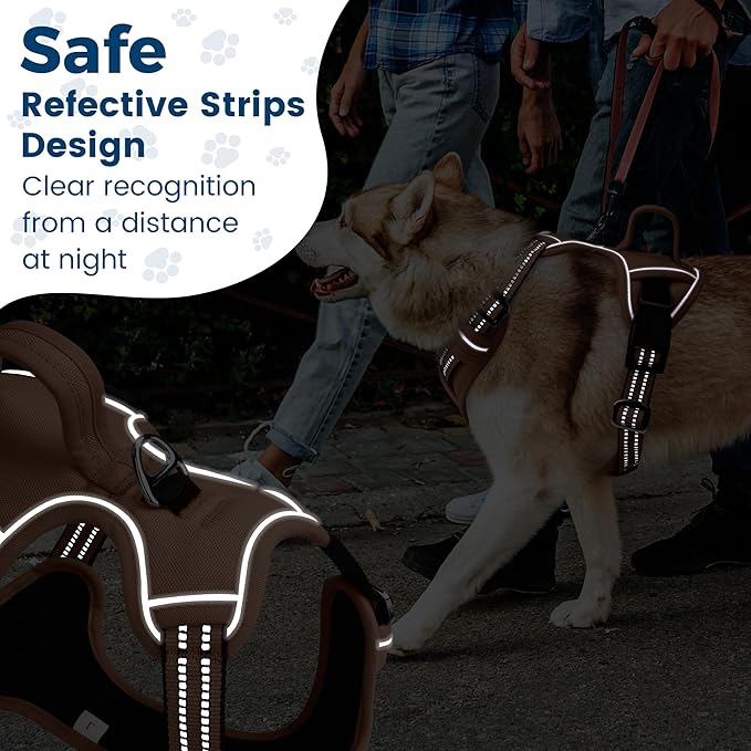 Funfox Dog Harness No Pull, Adjustable Pet Vest Harness, Super Soft Material with Vertical Handle Easy Control, Reflective Night Walking, 2 Leash Clips for Small Sized Dogs, Brown, S-Mewly Pet