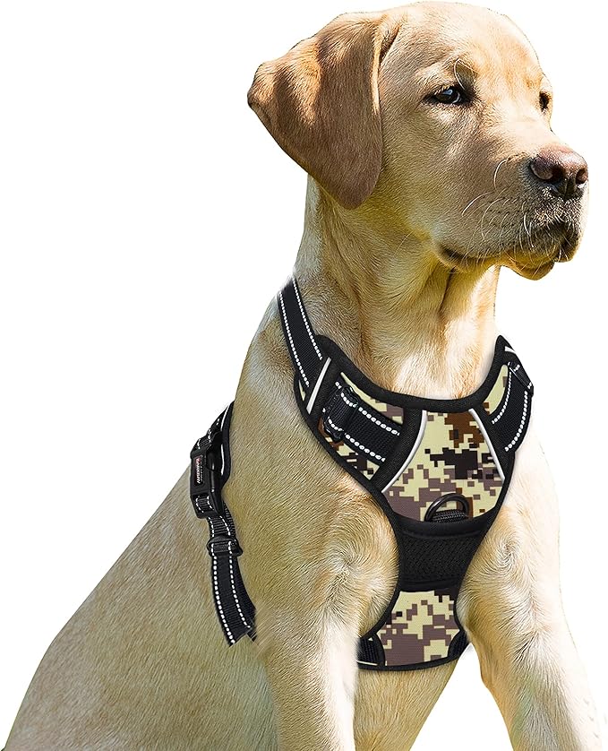 BARKBAY No Pull Dog Harness Front Clip Heavy Duty Reflective Easy Control Handle for Large Dog Walking(Desert camo,S)-Mewly Pet