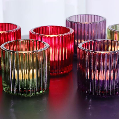 VOHO 3 Color Votive Candle Holders for Easter Decor, 6pcs Large Tealight Candle Holder for Votive Tea Lights Candles, Ribbed Tea Light Candle Holder Glass Gifts for Halloween/Thanksgiving/Christmas