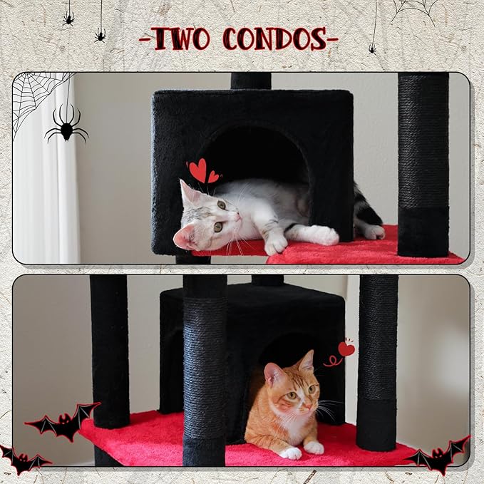 PAWZ Road 70 Inch Cat Tower, Gothic Cat Tree with 2 Cozy Condos, 2 Plush Perch, Large Basket, 2 Scraching Pad & 6 Scraching Posts for Indoor Cats Large Adult-Mewly Pet