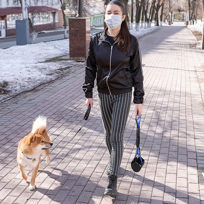 PPOGOO Non-Breakable 2PCS Pooper Scoopers for Large Medium Small Dogs with 24.3inch Long Handle High Strength Material Durable Spring, Easy Grass and Gravel Pick Up Blue and Orange-Mewly Pet