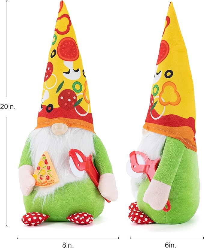 Pizza Gnome - Cute Gnome Eating Pizza - Farmhouse Style Stuffed Plush Shelf Figurine - Pizza Decorations Indoor Gnome Decor - Gnomes Decorations for Home & Office - Pizza Gifts for Pizza Lovers