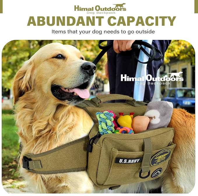 Himal Outdoors Dog Backpack & Saddle Bag, Tactical Hiking Backpack for Large Dogs with Side Pockets & Adjustable Strap-Mewly Pet