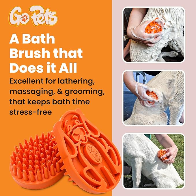GoPets Curry Comb Bath Brush for Cleaning & Grooming, Silicone Shampoo Scrubber for Shedding & Massage, Rubber Dog Wash & Grooming Brush, Pet Bath Supplies for Long & Short Hair Dogs & Cats-Mewly Pet