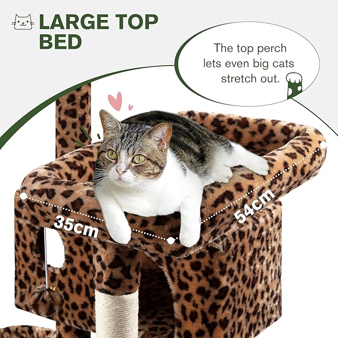 MUTICOR 66 Inches Multi-Level Large Cat Tree Tower for Indoor Big Feline/Cozy Plush Perches/Condo/Sisal Scratching Posts/Hammock and Baskets/Activity Center Play House/Wide Base/Leopard Print-Mewly Pet
