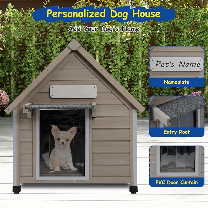Outdoor Dog House Waterproof for Medium Small Dogs with Anti-Chewing Iron Frame, Adjustable Vent Window, Indoor & Outdoor Doghouse Kennel Puppy Shelter, Easy Clean and Assemble (26" L*31.9" W*32" H)-Mewly Pet