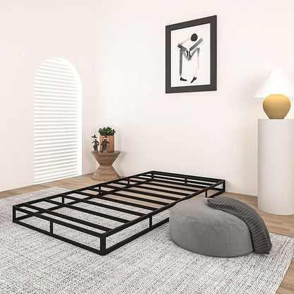 Qingzhou Box Spring Twin, 5 Inch High Metal Twin Box Spring Only, Heavy Duty Mattress Foundation with Fabric Cover, Easy Assembly, Quiet Noise Free, Non Slip, Black