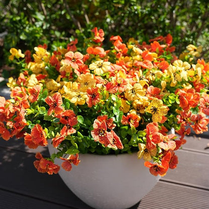 Artificial Flowers for Outdoor, UV Resistant Fake Silk Flowers, Realistic Faux Plants for Outside Indoor Porch Patio Window Box Planter Home Decor (16, Orange Yellow)