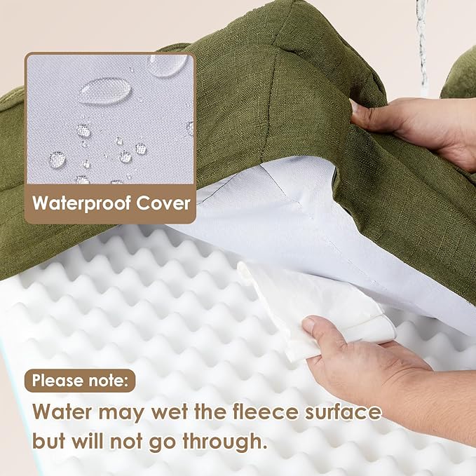 EHEYCIGA Orthopedic Dog Beds for Large Dogs, Waterproof Memory Foam Large Pet Bed with Sides, Non-Slip Bottom and Egg-Crate Foam Dog Couch Bed with Washable Removable Cover, Olive Green-Mewly Pet