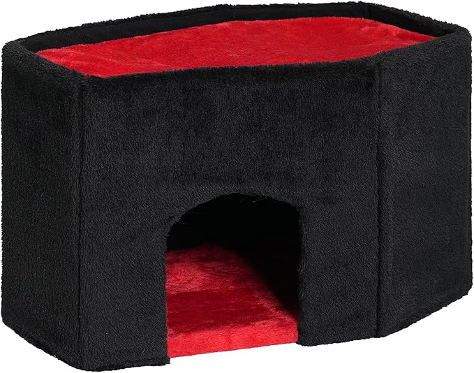 Gothic Cat Condo Cave for Indoor Cats, Spacious Indoor Coffin Cat House Bed,Large 20x13.5inch Bunk Perch, Stable Cubbie for Pets Rabbits, Halloween Red Black-Mewly Pet