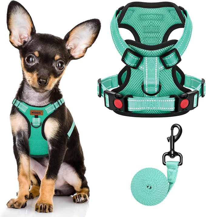 MIDOG No-Pull Dog Harness | Adjustable & Reflective Pet Harness Leash Set for Small Medium Large Dogs Walking, Training| No Choke, Front Clip, Soft Padded Vest with Easy Control Handle - Green, XS-Mewly Pet