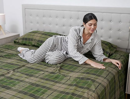 RUVANTI Flannel Sheets King Size - 100% Cotton Brushed King Size Sheets Set - Deep Pockets 16 Inches Bed Sheets - All Seasons Breathable & Extra Soft - Warm & Cozy, 4 Piece, DNA Plaid