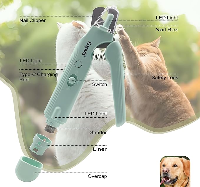 2-in-1 Dog Nail Trimmers & Dog Nail Grinder with LED Lights,Cat Nail Clipper with Guard,cat Nail Trimmer for Large Medium Small Dogs Cats Claw Trimmer Quick Sensor and Safety Guard-Mewly Pet