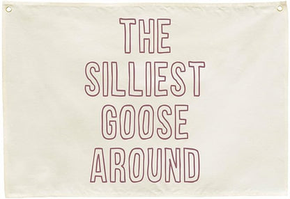 Nursery Rectangular Canvas Banner-Boho Flag Poster Sign for Toddler Boy Girl,Baby Room Above Crib Bedroom Playroom Dorm Wall Decor-Baby Shower Birthday Christmas Gift-The Silliest Goose Around Theme