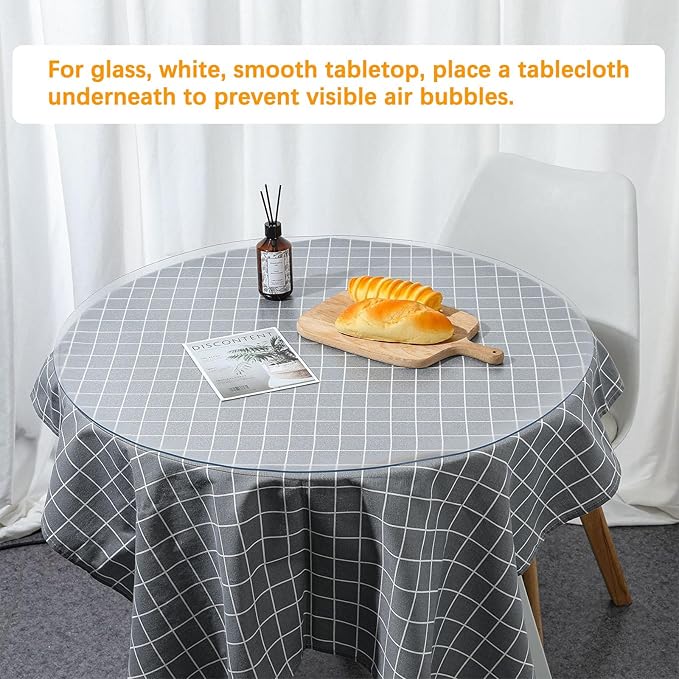 46 " Round Dia Clear Dining Room Table Protector Tablecloth Cover Desk Top Pad Mat for Glass Kitchen Coffee Marble End Bed Sofa Side Bistro Bar Night Stand Corner Dinner Table Thick Plastic PVC Vinyl