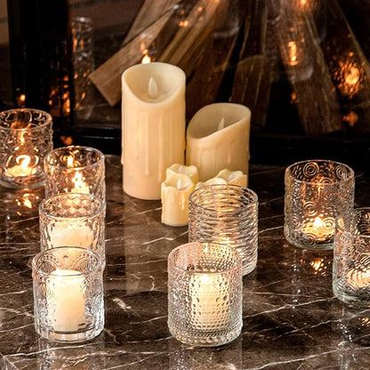 12pcs Assorted Votive Candle Holders - Clear Glass Tea Lights Candle Holder in Bulk, Tealight Candle Holder for Table Centerpiece Wedding Decor Home Decoration