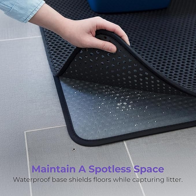 iPrimio Large Cat Litter Trapper Mat with Exclusive Urine/Waterproof Layer - Cat Litter Mat - Larger Holes with Urine Puppy Pad Option for Messy Cats - Soft on Paws and Light - 30" x 23" (Black Color)-Mewly Pet