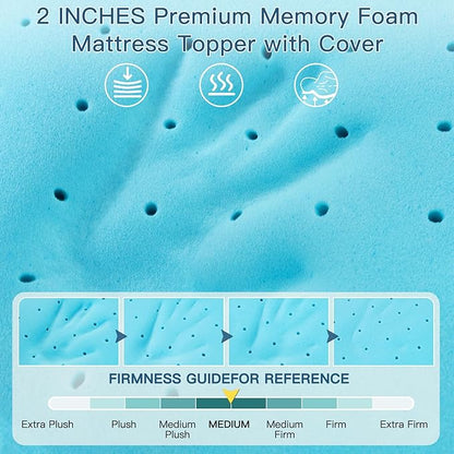 Airensky 2 Inch Memory Foam Mattress Topper, Cooling Gel Infused High Density Cal King (72"x84") Topper with Removable Washable Cover, Bed Topper for Pressure Relief Back Pain, CertiPUR-US Certified