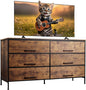 WLIVE Wide TV Stand for 60, 65, 70 inch TV, Large Entertainment Center with 6 Fabric Drawer, TV Media Console Table with Wood Top, Adjustable Feet for Living Room, Hallway, Rustic Brown