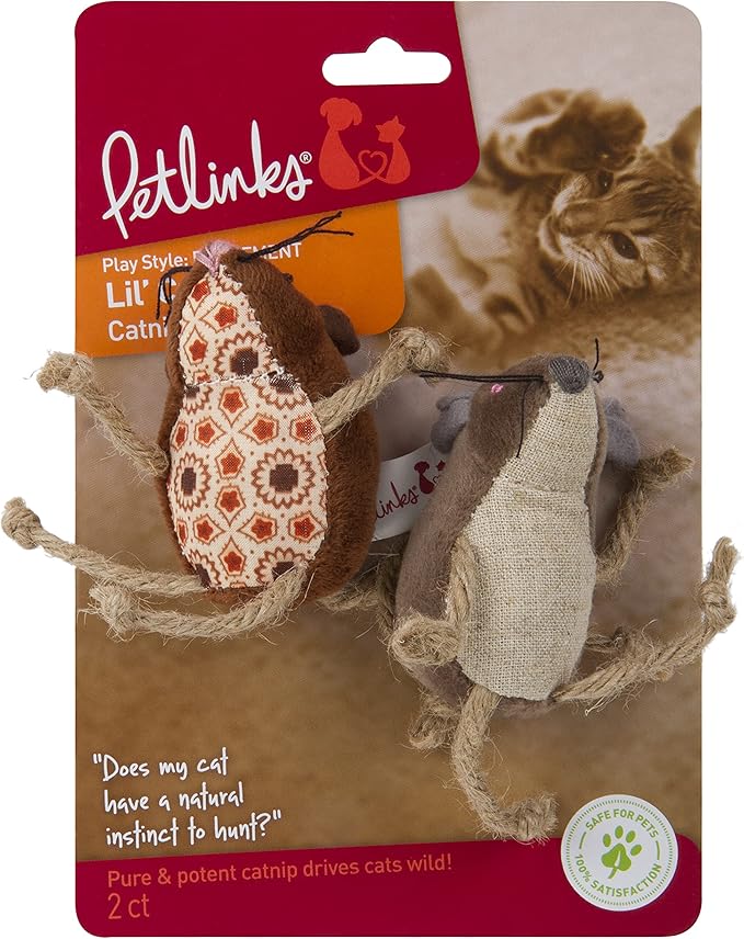 Petlinks (2 Count) Lil' Critters Mice Catnip Cat Toys - Brown, 2 Count-Mewly Pet