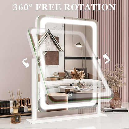 Vanity Mirror with Lights, 12.6"×15" LED Makeup Mirror, Lighted Makeup Mirror with Lights, Smart Touch Control Dimmable 3 Modes Light, Lighted Up Mirror for Makeup Desk, Bedroom, Dressing Room