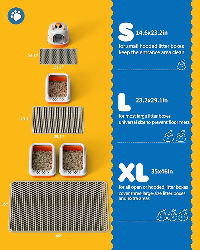 Cat Litter Mat - 23.2'' x 29.1'' Large Litter Trapping Mat, Easy to Clean Litter Box Mat, Waterproof, Urine-Proof, Non-Slip Kitty Litter Mats for Floor, Beige-Mewly Pet