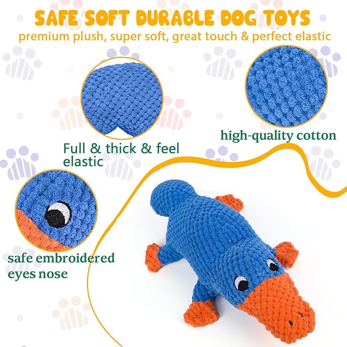 Vitscan Squeaky Dog Toys for Aggressive Chewers Large Breed, Large Dog Toys for Big Dogs, Stuffed Platypus Tough Plush Dog Toy,Interactive Dog Chew Toy/Puppy Chew Toys/Pet Toys for Small Dogs-Mewly Pet