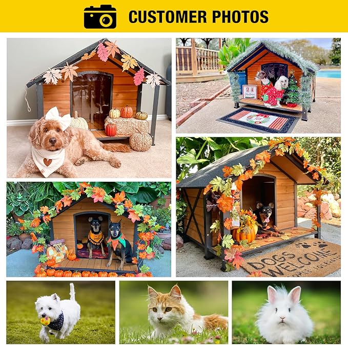 Aivituvin Dog House with Anti-Chewing Metal Frame Outdoor Large Wooden Dog Kennel Outside with Overhang Roof Large Porch Weatherproof-Mewly Pet