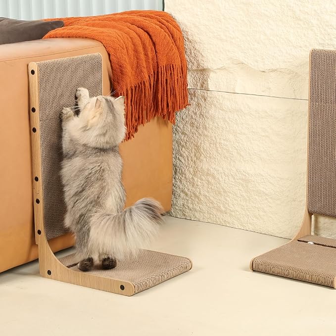2-Pack Cat Scratching Board, 25.6'' Tall Cardboard L Shape Vertical Cat Scratchers for Indoor Cats, Cat Scratching Post for Wall and Couch, Large-Mewly Pet
