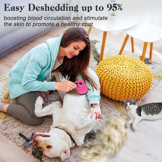 Self-Cleaning Pet Grooming Brush - Skin-Friendly Deshedding Tool for Dogs & Cats in Pink, Removes Loose Hair and Tangles-Mewly Pet