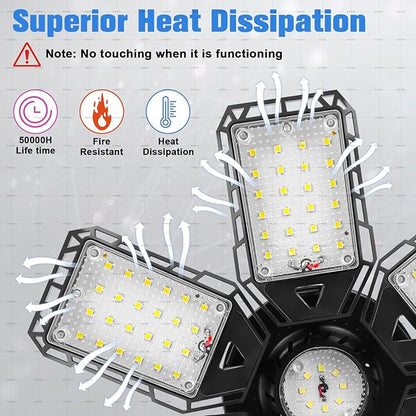 LED Garage Lights 4 Pack -180W, 18000LM 6500K Led Shop Light with 6+1 Deformable Panels, Basement Barn Light Garage Ceiling Lights, E26/E27 for Garages, Warehouse, Shop
