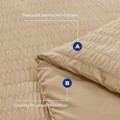HYMOKEGE Khaki Full Size Comforter Sets Seersucker 7 Pieces, All Season Luxury Bed in a Bag for Bedroom, Bedding Set with Comforter, Sheets, Pillowcases & Shams