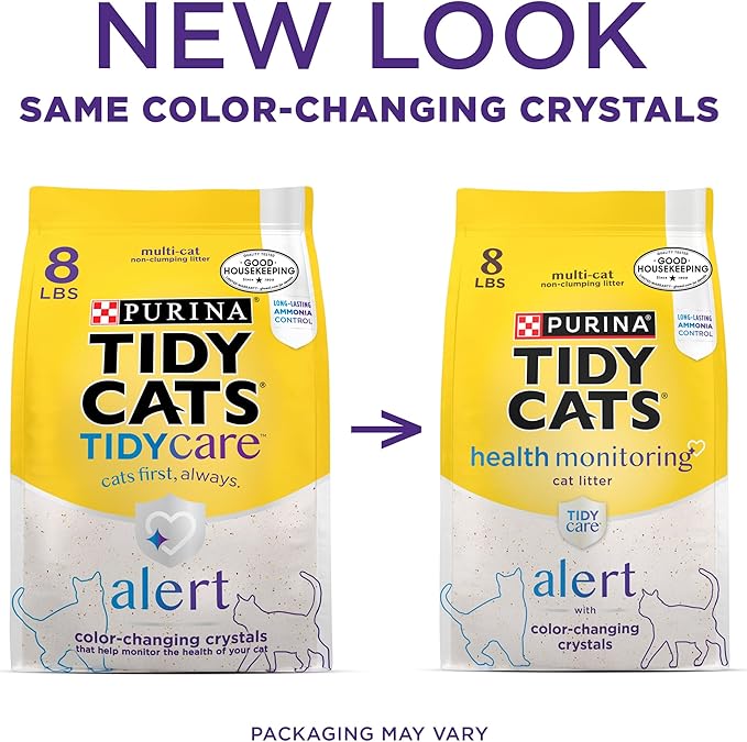 Purina Tidy Cats Tidy Care Alert Cat Health Monitoring Non Clumping Cat Litter with Silica Crystals - 8 lb. Bag (Pack of 2)-Mewly Pet