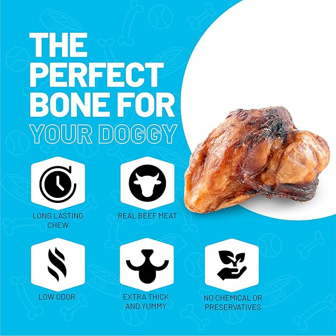 Sitka Farms Beef Knee Caps Smoked Premium Dog Bones - 25 Count - 100% Natural Long Lasting and Meaty Dog Treats Bones for Aggressive Chewers - for Small, Large and Medium Breed Dogs-Mewly Pet