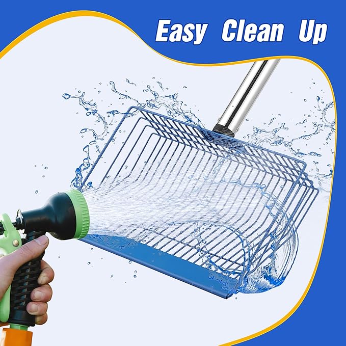 Large Chicken Poop Scooper, Heavy Duty Chicken Coop Scoop for Sand, 35" to 64" Adjustable Stainless Steel Handle, Multifunctional Sifting Shovel for Chicken Coop/Goat Stall/Stable Cleaning-Mewly Pet