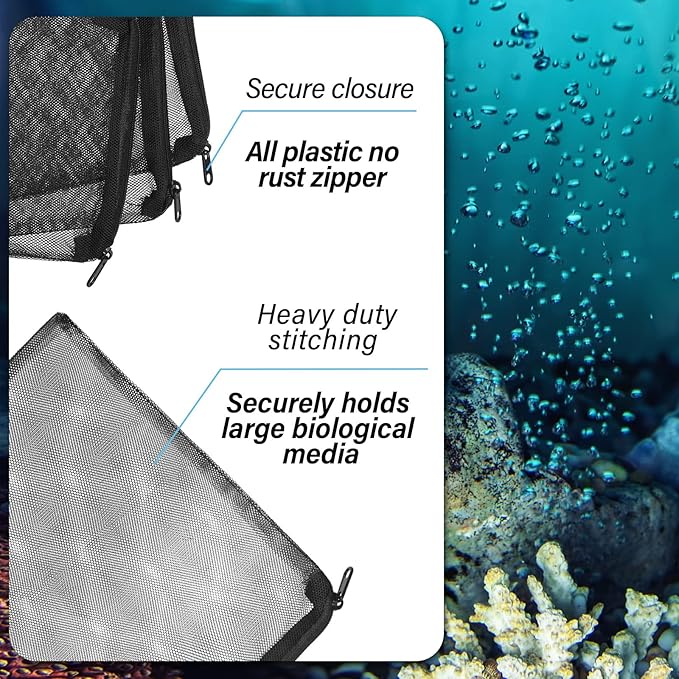 CHENGU 300 Pieces Black Bio Balls for Aquarium 1.02 Inch Internal Bioballs with 5 Pieces Aquarium Filter Media Bags with Zipper for Fish Tank Pond-Mewly Pet