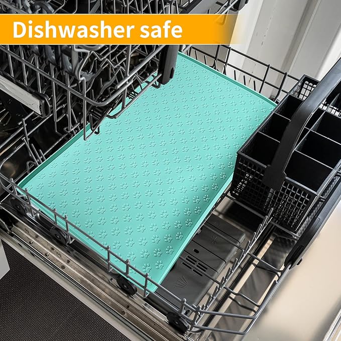 Ptlom Silicone Pet Placemat for Dog and Cat, Waterproof Non-Slip Pet Feeding Bowl Mats for Food and Water, Small Medium Large Dogs Mat Prevent Residues from Spilling to Floor, Green, 24.5" 16.5"-Mewly Pet