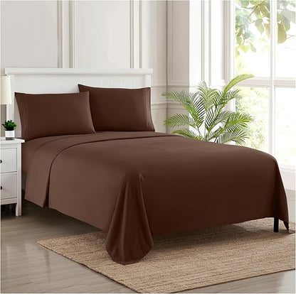 Twin Sheets - Breathable Luxury Sheets with Full Elastic & Secure Corner Straps Built In - 1800 Supreme Collection Extra Soft Deep Pocket Bedding Set, Sheet Set, Twin, Brown