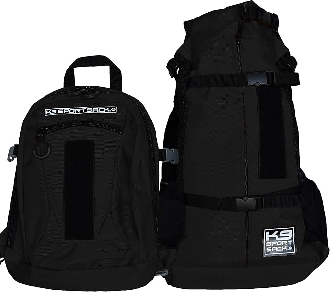 K9 Sport Sack Plus 2 - Small, Jet Black - Ideal for Dogs 13-16” Long - Adjustable, Backpack-Style Carrier with Multi-Functional Storage Pack, Thick Shoulder Straps & Padded Back Panel-Mewly Pet