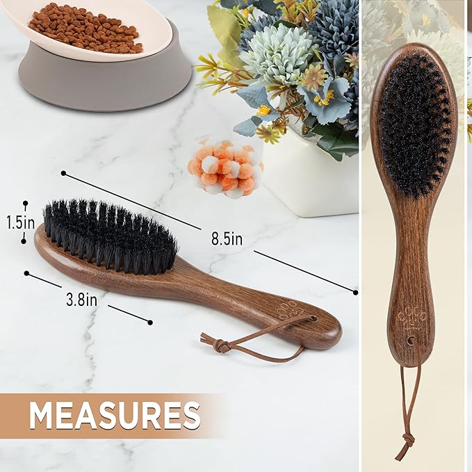 Takavu Boar Bristle Cat Hair Brush, Gentle Grooming Brush with Natural Bristles and Wooden Handle for Sensitive Skin, Pet Cleaning Supplies Keeping Your Cat's Fur Hair Coat Healthy and Shiny-Mewly Pet