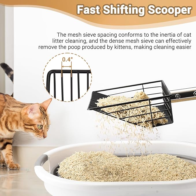 10inch Large Metal Chicken Poop Scooper, 24 to 68" Long Chicken Coop Litter Scoop with Stainless Steel Handle, 4 in 1 Multifunctional Heavy Duty Litter Sifting Shovel Chicken Coop Accessories-Mewly Pet