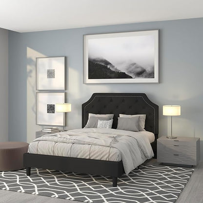 Flash Furniture Brighton Queen Size Tufted Upholstered Platform Bed in Black Fabric