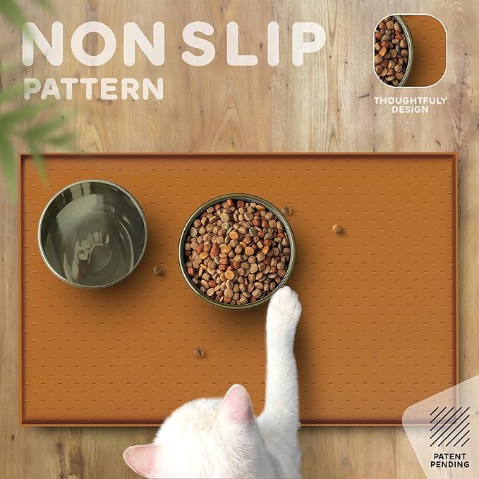 Dog Food Mat - 24x15 Raised Edges Dogs Mat for Food and Water Prevent Spill, Waterproof Cat Food Mats Protect Floors, Easy Clean Dog Bowl Mats for Food and Water, Silicone Pet Feeding Placemats-Mewly Pet