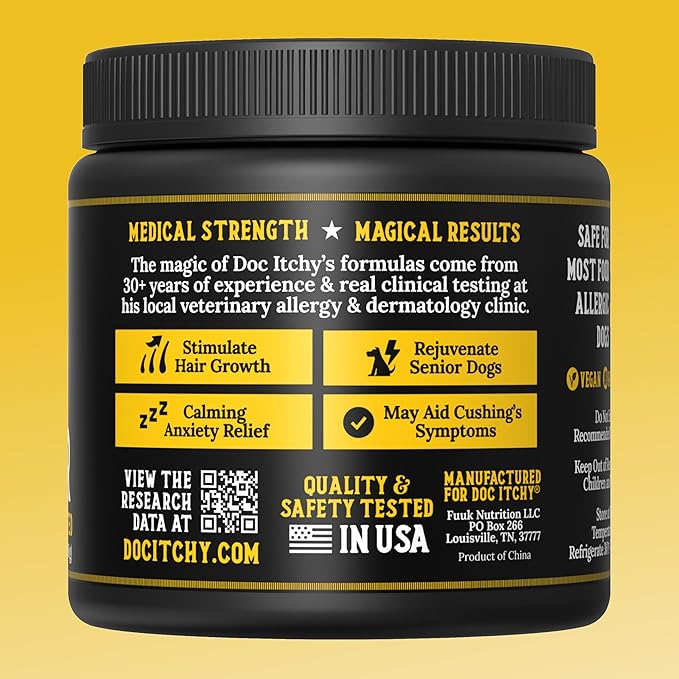 Doc Itchy Rejuvenating Hair-Grower Dog Pet Chews | 10mg Melatonin for Dogs | Hair Growth Booster | Senior Dog Energizer | Calming | Medical-Strength | Food Allergy Safe | Vegan | 90 Count-Mewly Pet